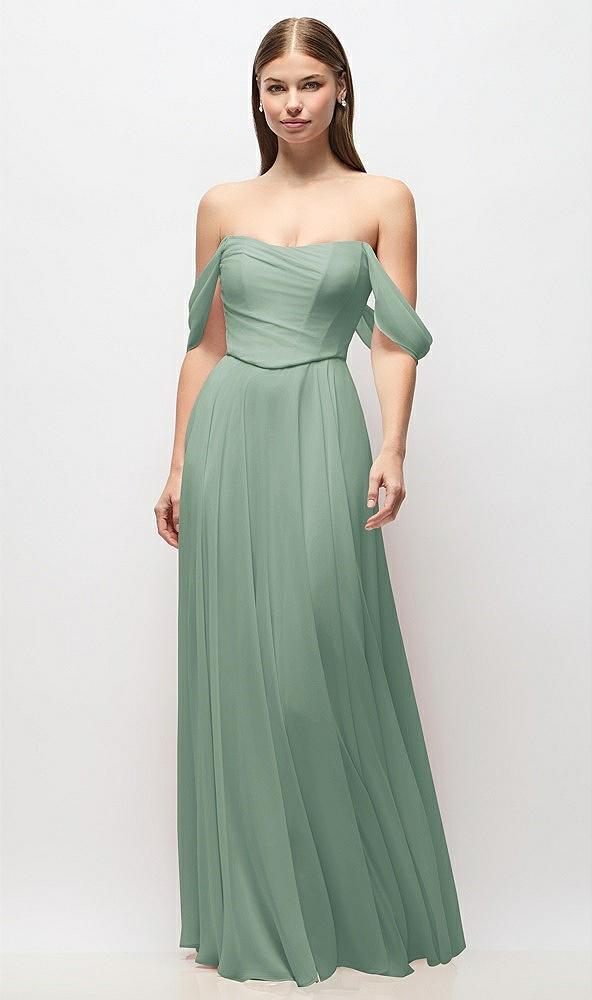 off-the-shoulder basque corset chiffon maxi dress