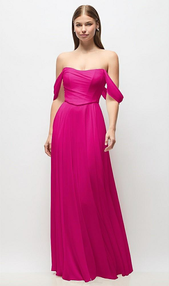 off-the-shoulder basque corset chiffon maxi dress