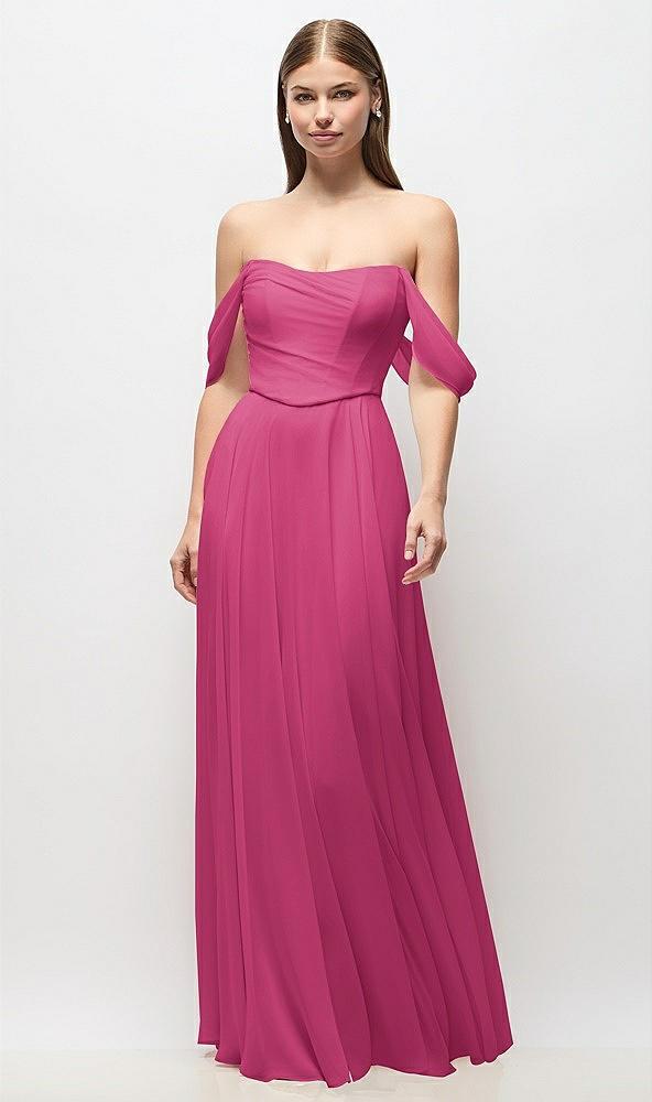 off-the-shoulder basque corset chiffon maxi dress