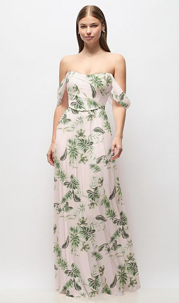 off-the-shoulder basque corset floral chiffon maxi dress