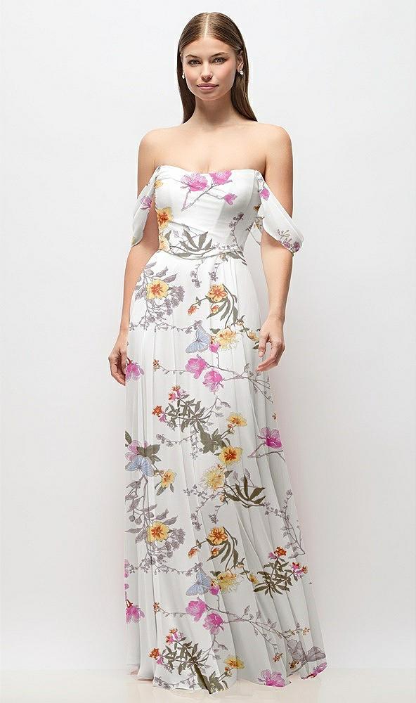 off-the-shoulder basque corset floral chiffon maxi dress