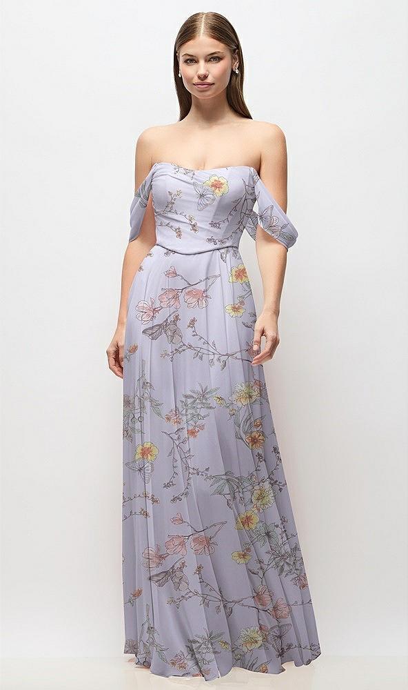 off-the-shoulder basque corset floral chiffon maxi dress