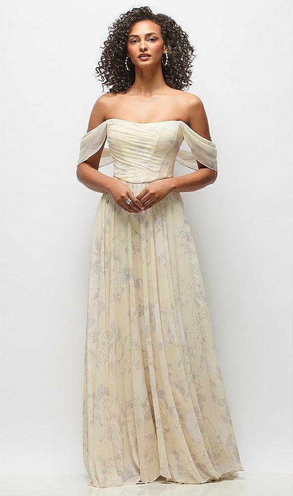 off-the-shoulder basque corset floral chiffon maxi dress