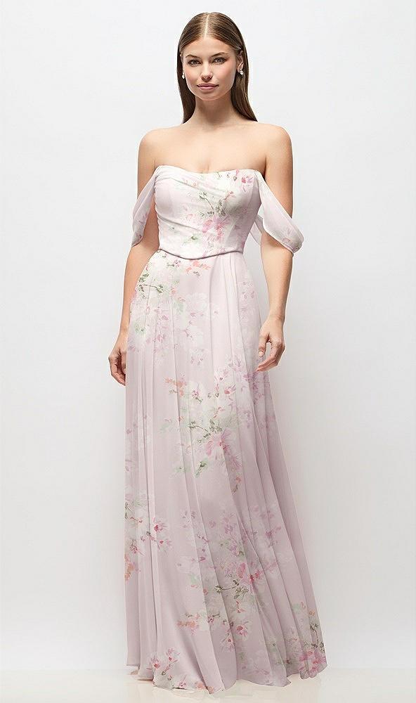 off-the-shoulder basque corset floral chiffon maxi dress