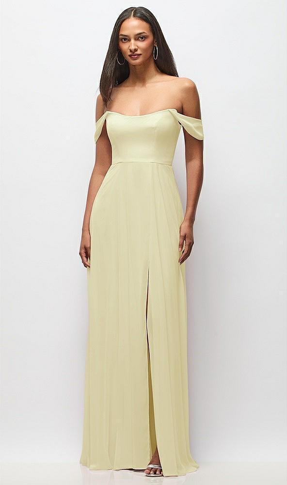 off-the-shoulder basque neck maxi dress with flounce sleeves