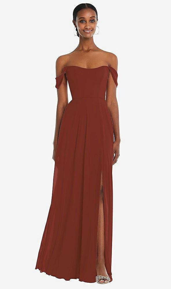 off-the-shoulder basque neck maxi dress with flounce sleeves