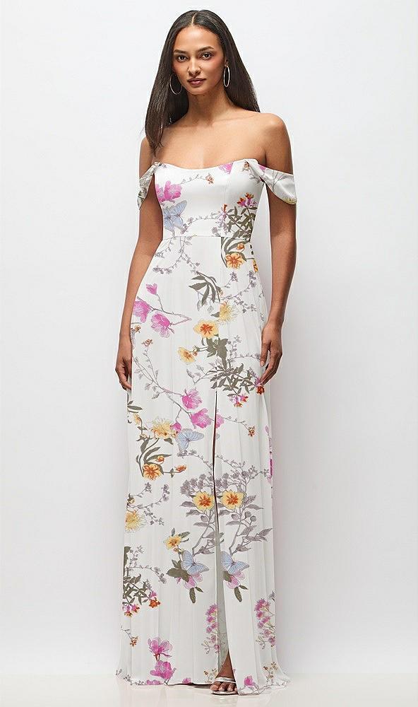 off-the-shoulder basque neck maxi dress with flounce sleeves