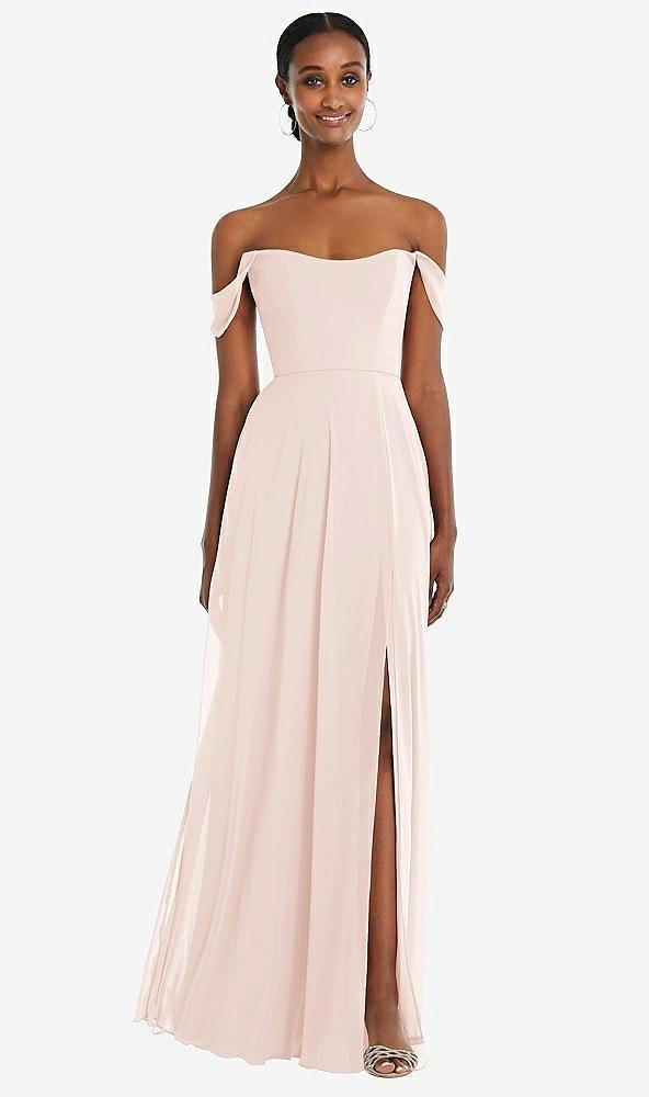 off-the-shoulder basque neck maxi dress with flounce sleeves
