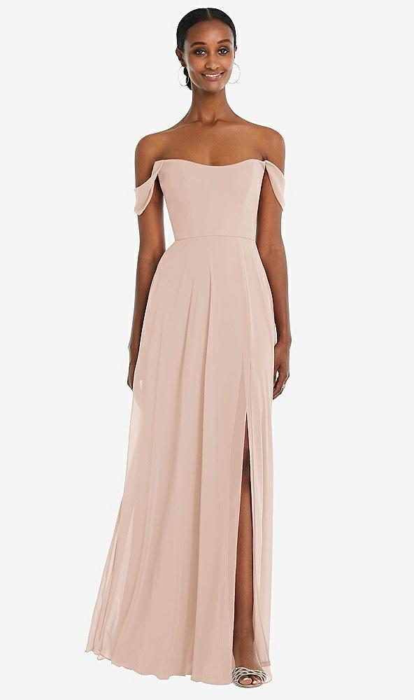 off-the-shoulder basque neck maxi dress with flounce sleeves