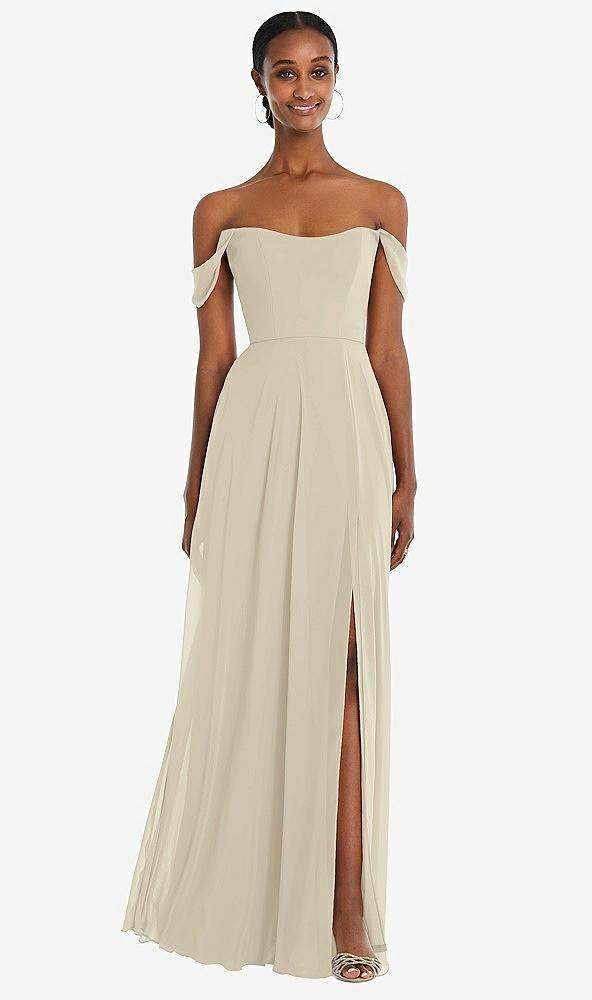 off-the-shoulder basque neck maxi dress with flounce sleeves
