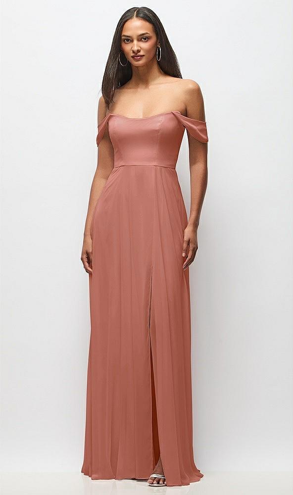 off-the-shoulder basque neck maxi dress with flounce sleeves