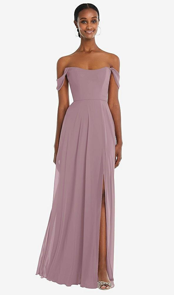 off-the-shoulder basque neck maxi dress with flounce sleeves