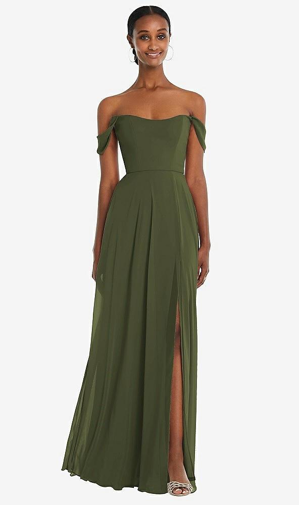 off-the-shoulder basque neck maxi dress with flounce sleeves