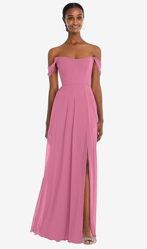 off-the-shoulder basque neck maxi dress with flounce sleeves