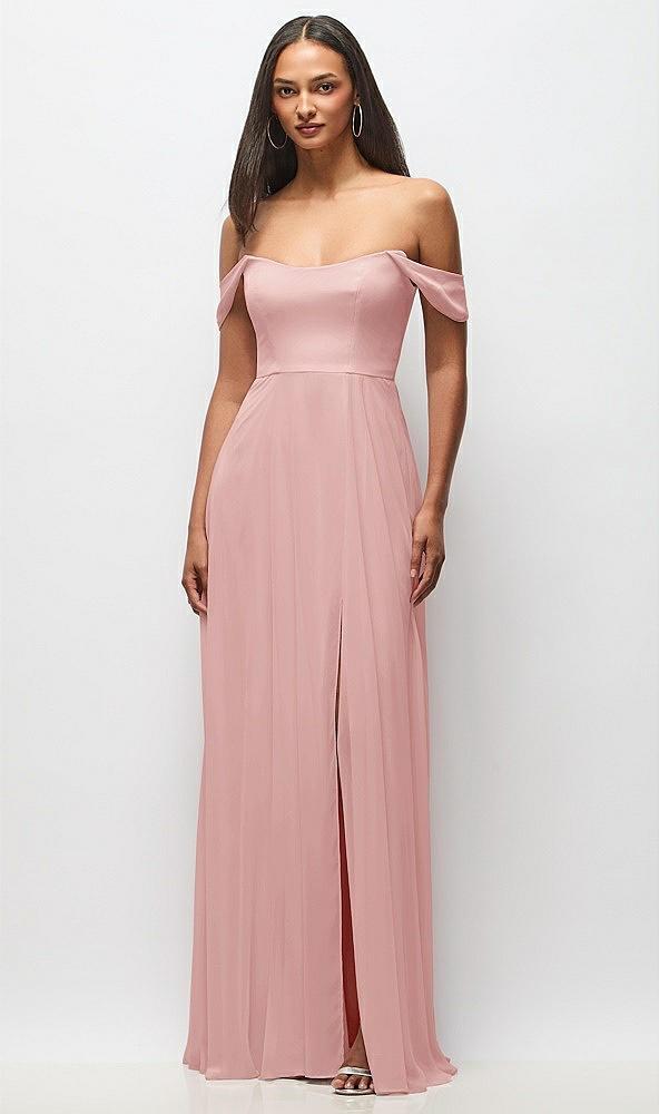 off-the-shoulder basque neck maxi dress with flounce sleeves