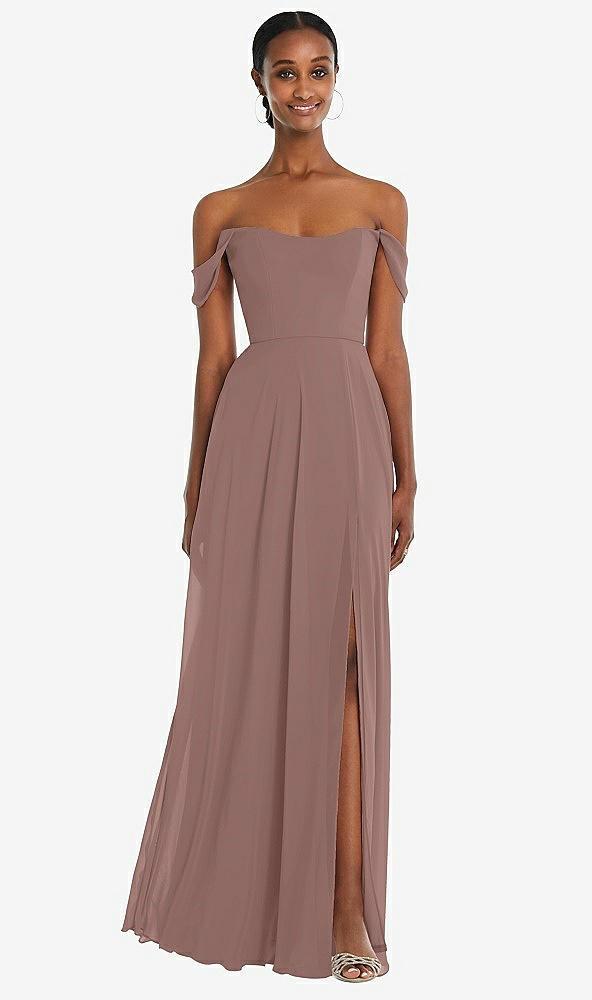 off-the-shoulder basque neck maxi dress with flounce sleeves