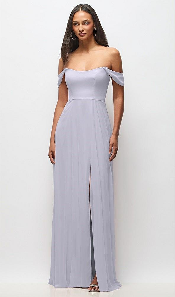 off-the-shoulder basque neck maxi dress with flounce sleeves