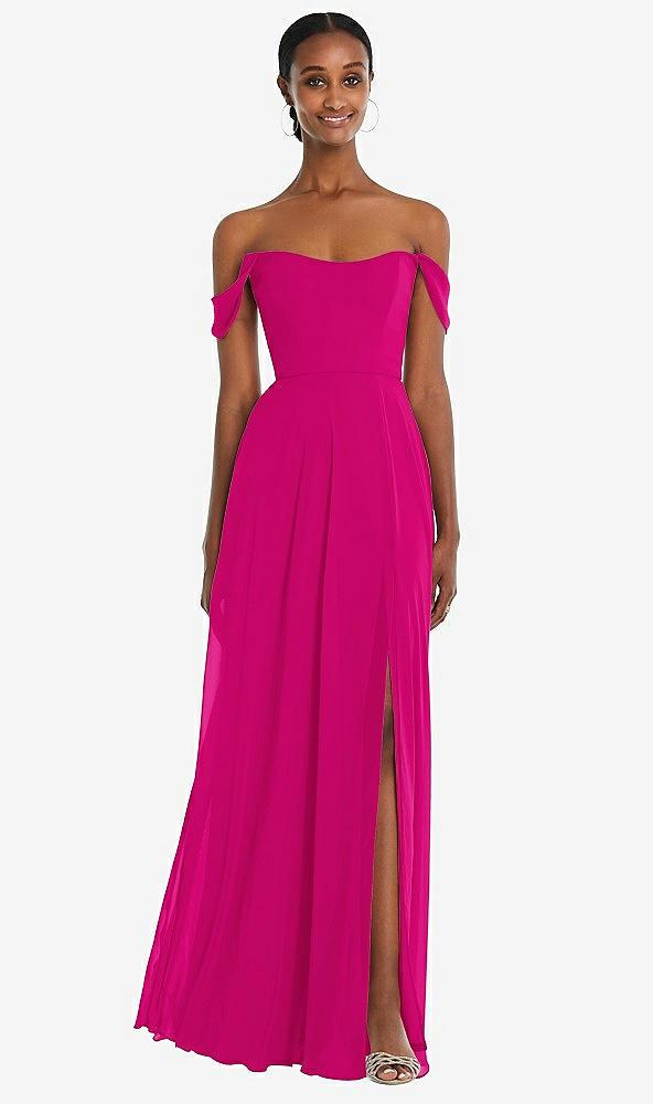 off-the-shoulder basque neck maxi dress with flounce sleeves
