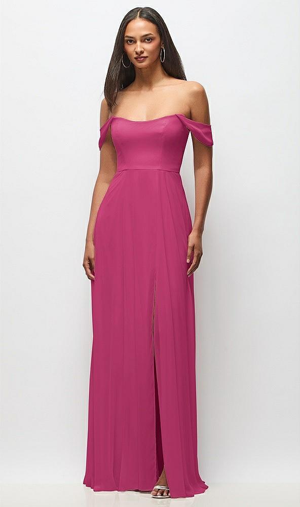 off-the-shoulder basque neck maxi dress with flounce sleeves