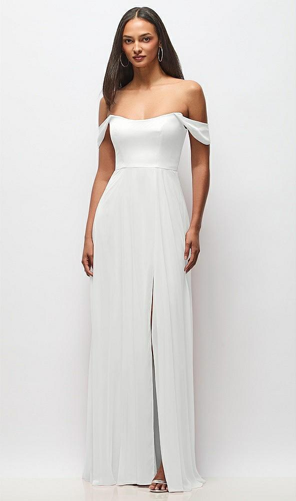 off-the-shoulder basque neck maxi dress with flounce sleeves