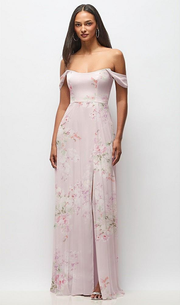 off-the-shoulder basque neck maxi dress with flounce sleeves