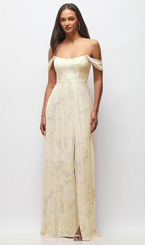 off-the-shoulder basque neck maxi dress with flounce sleeves