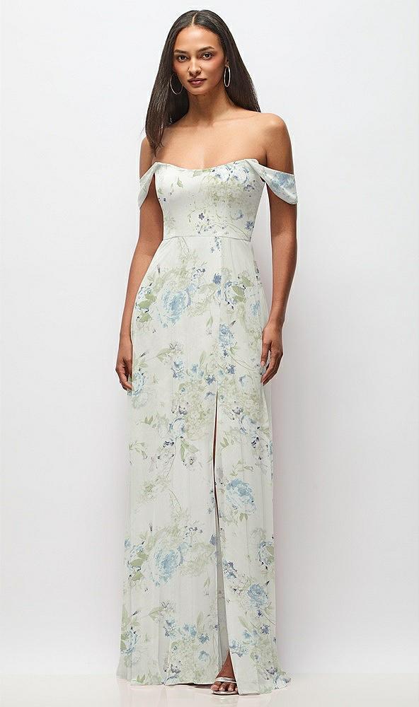 off-the-shoulder basque neck maxi dress with flounce sleeves