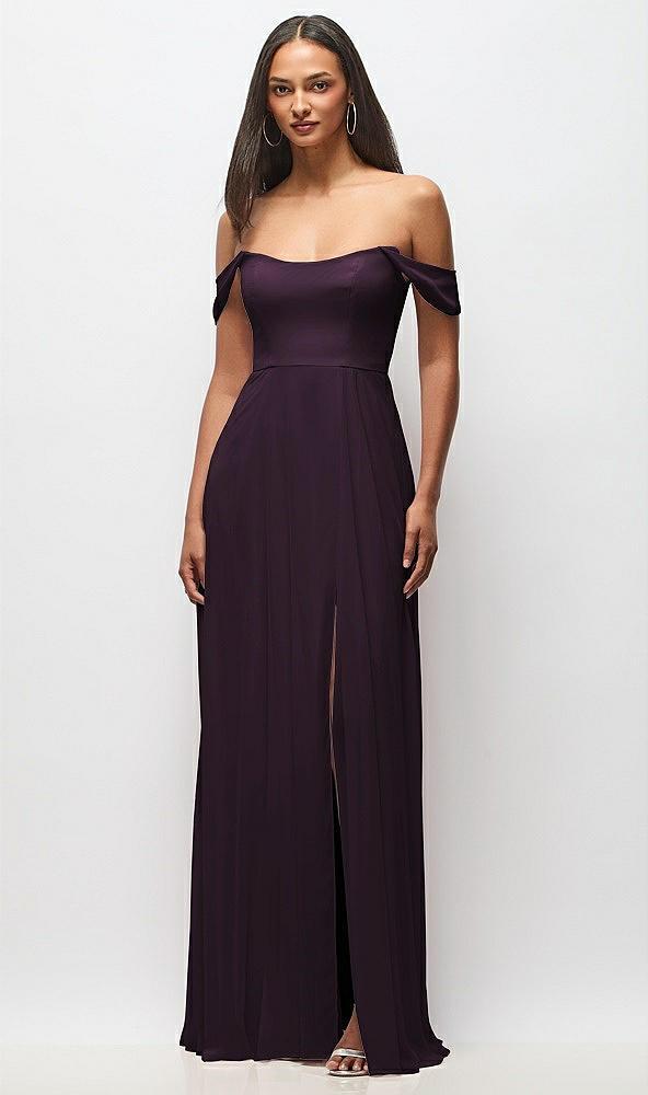 off-the-shoulder basque neck maxi dress with flounce sleeves
