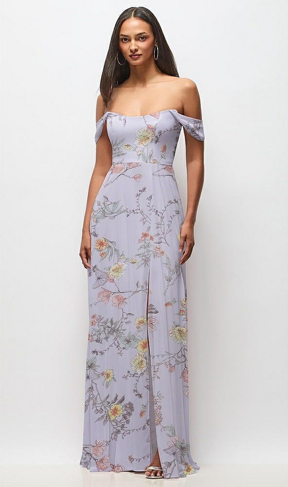 off-the-shoulder basque neck maxi dress with flounce sleeves