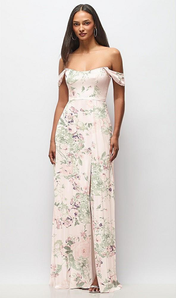 off-the-shoulder basque neck maxi dress with flounce sleeves