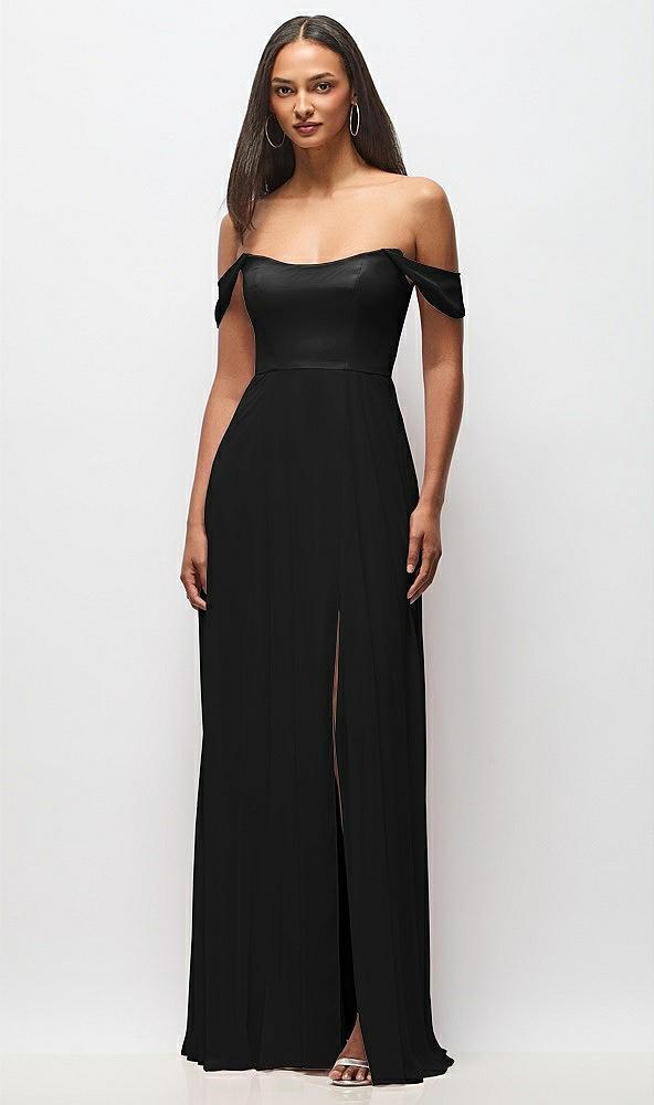off-the-shoulder basque neck maxi dress with flounce sleeves