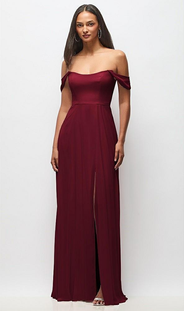 off-the-shoulder basque neck maxi dress with flounce sleeves