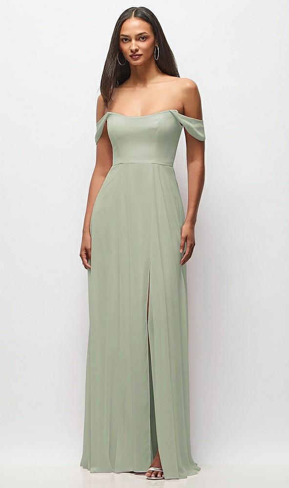 off-the-shoulder basque neck maxi dress with flounce sleeves