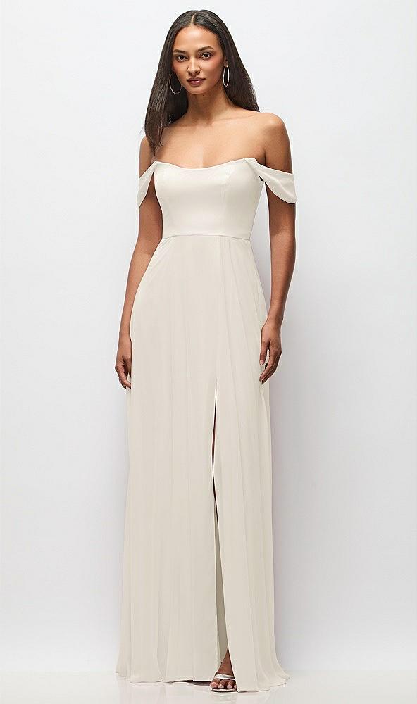 off-the-shoulder basque neck maxi dress with flounce sleeves