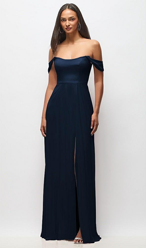 off-the-shoulder basque neck maxi dress with flounce sleeves