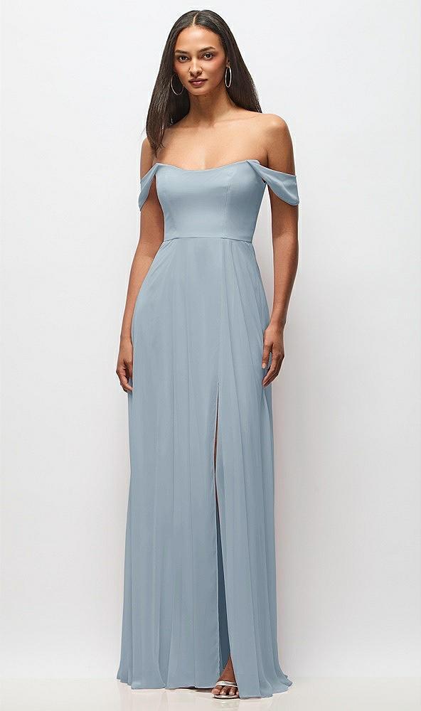 off-the-shoulder basque neck maxi dress with flounce sleeves