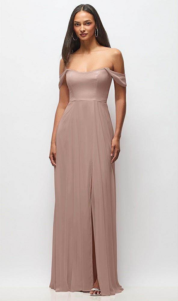 off-the-shoulder basque neck maxi dress with flounce sleeves