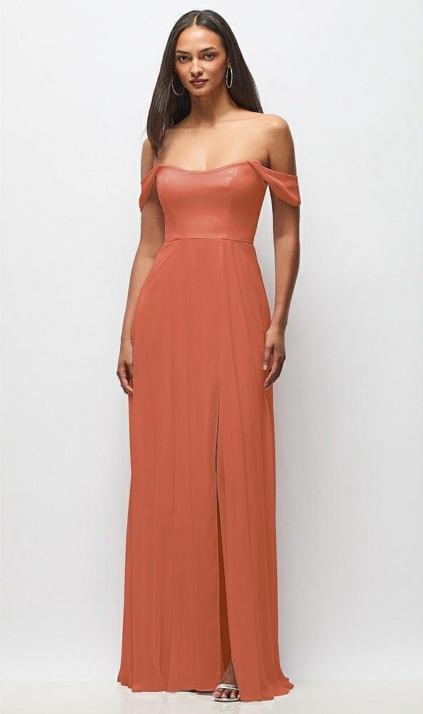 off-the-shoulder basque neck maxi dress with flounce sleeves