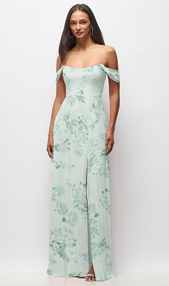 off-the-shoulder basque neck maxi dress with flounce sleeves