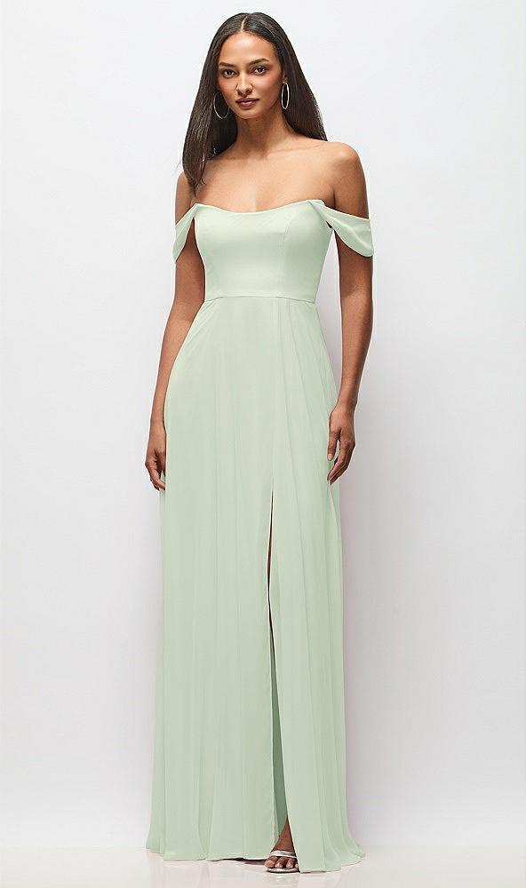 off-the-shoulder basque neck maxi dress with flounce sleeves