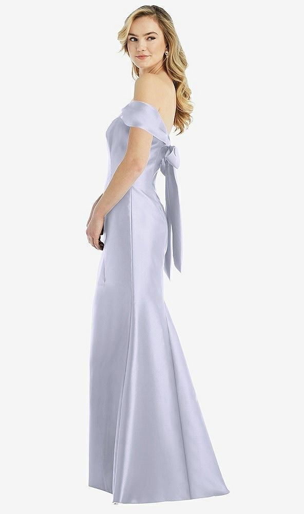 off-the-shoulder bow-back satin trumpet gown