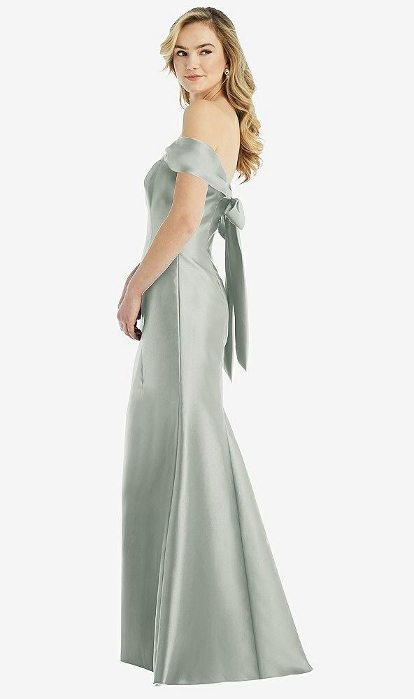 off-the-shoulder bow-back satin trumpet gown
