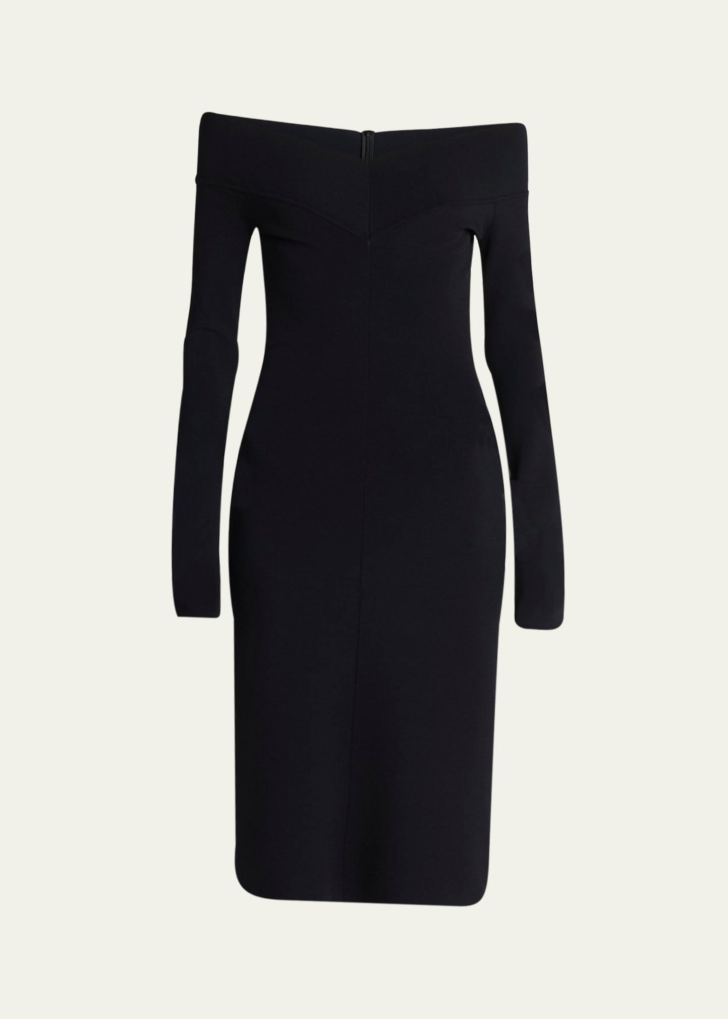 off-the-shoulder compact knit midi dress