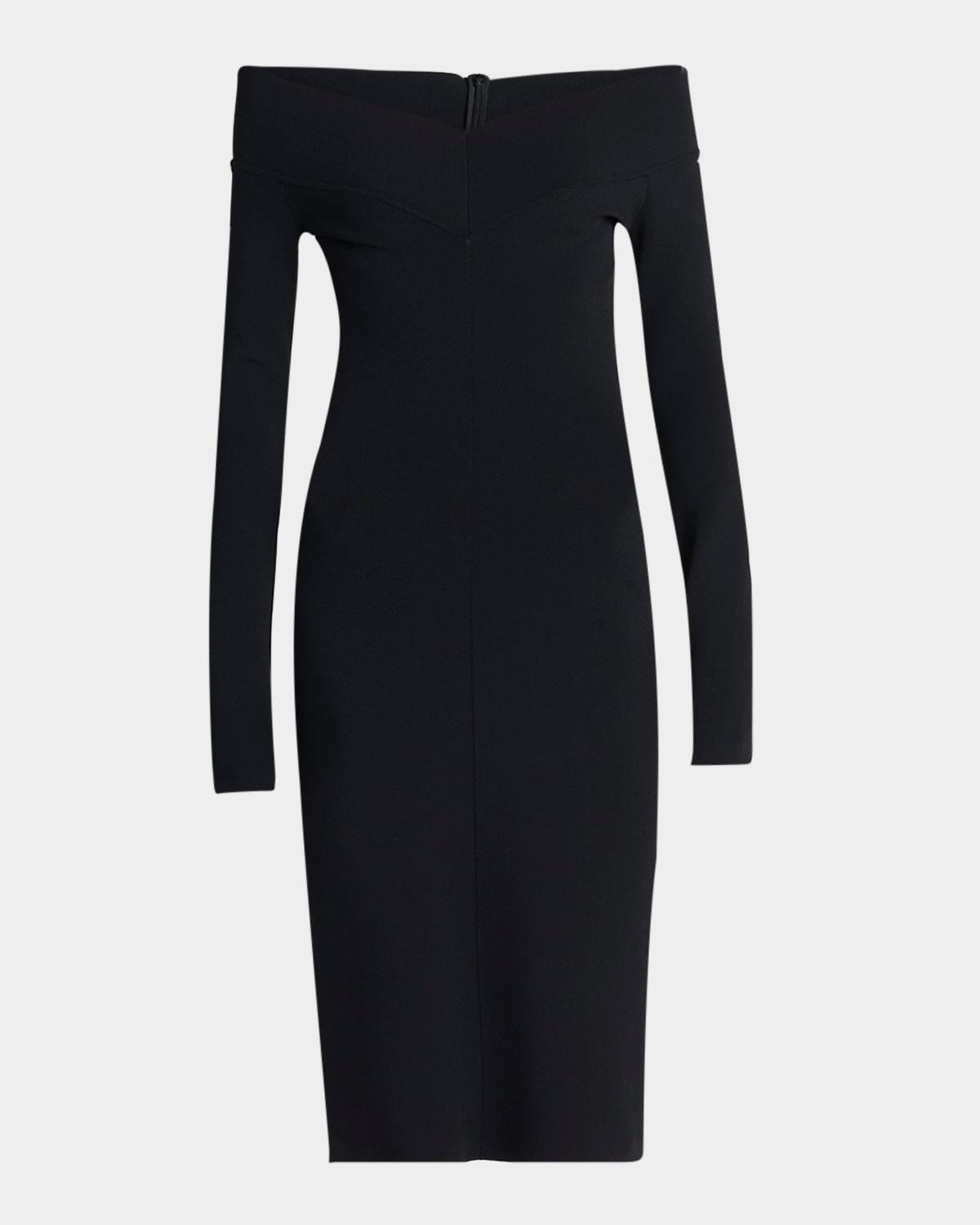 off-the-shoulder compact knit midi dress