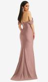 off-the-shoulder corset stretch satin mermaid dress with slight train