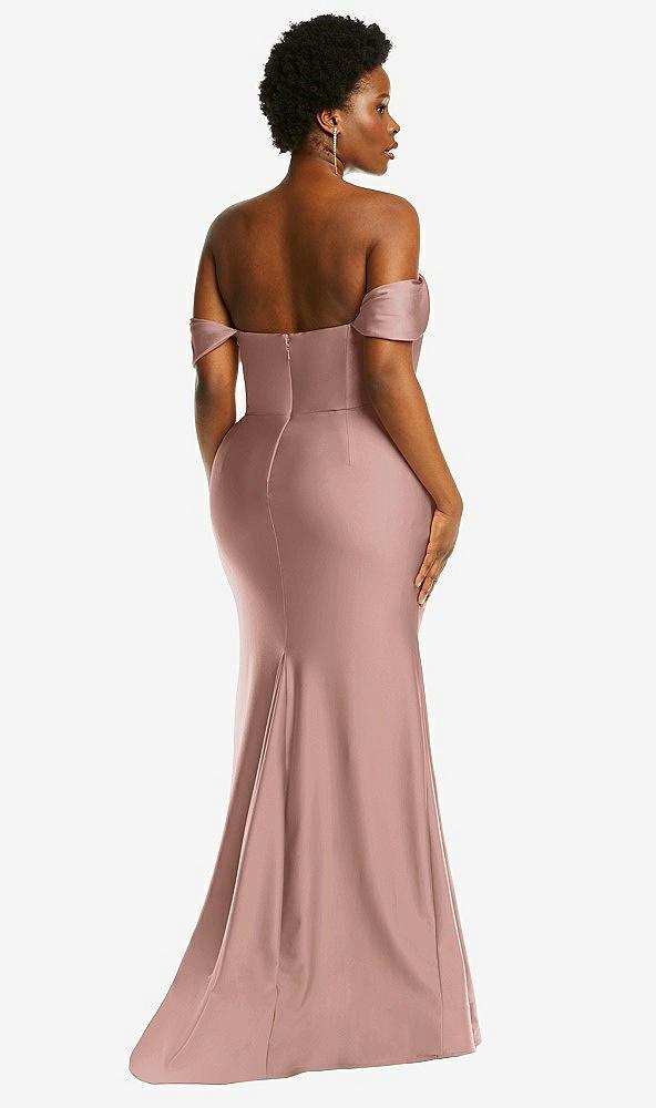 off-the-shoulder corset stretch satin mermaid dress with slight train
