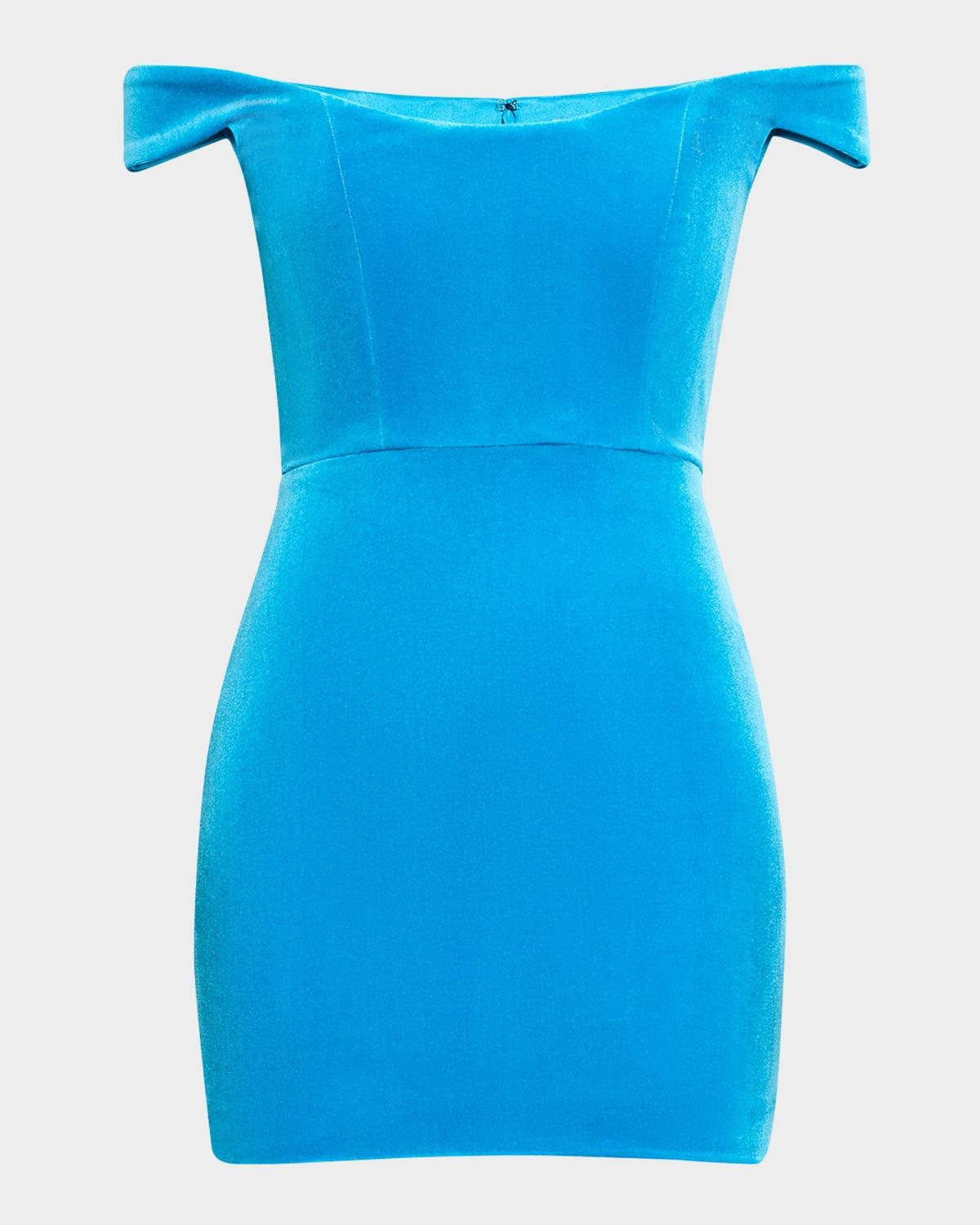 off-the-shoulder corset velvet mini dress