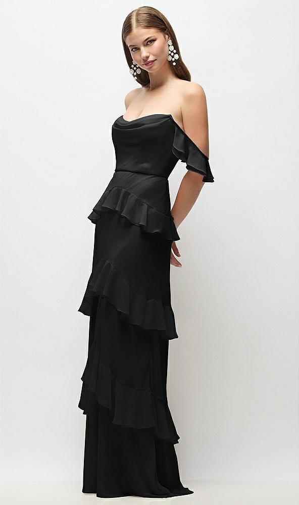 off-the-shoulder cowl chiffon tiered ruffle maxi dress with convertible ruffle straps