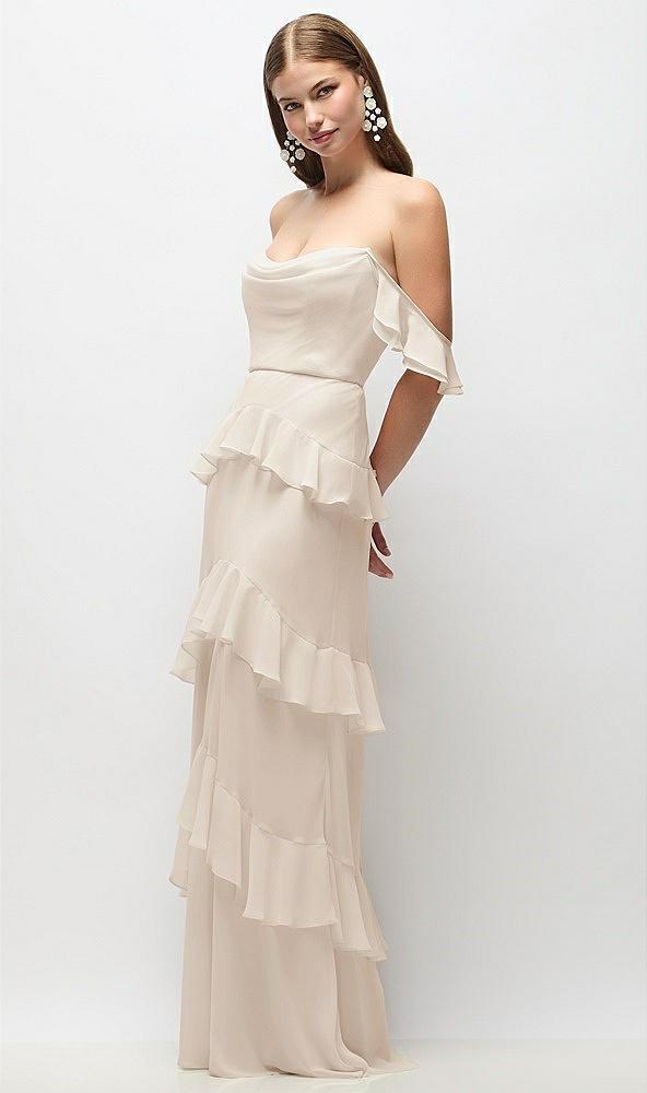 off-the-shoulder cowl chiffon tiered ruffle maxi dress with convertible ruffle straps