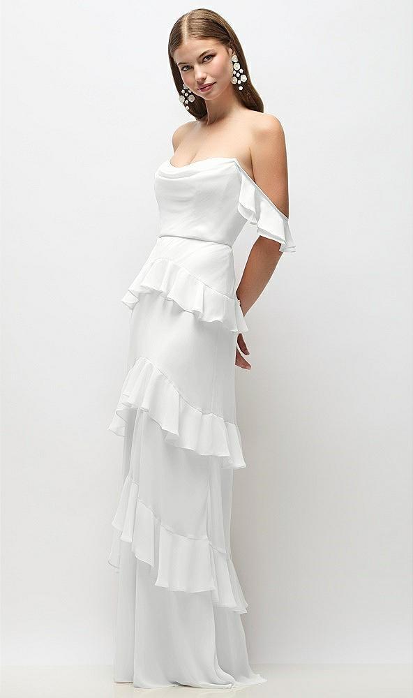 off-the-shoulder cowl chiffon tiered ruffle maxi dress with convertible ruffle straps